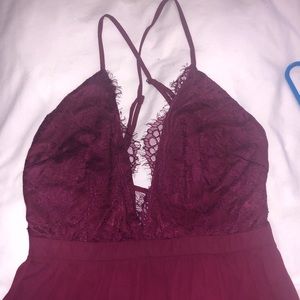 Maroon maxi dress with lace top